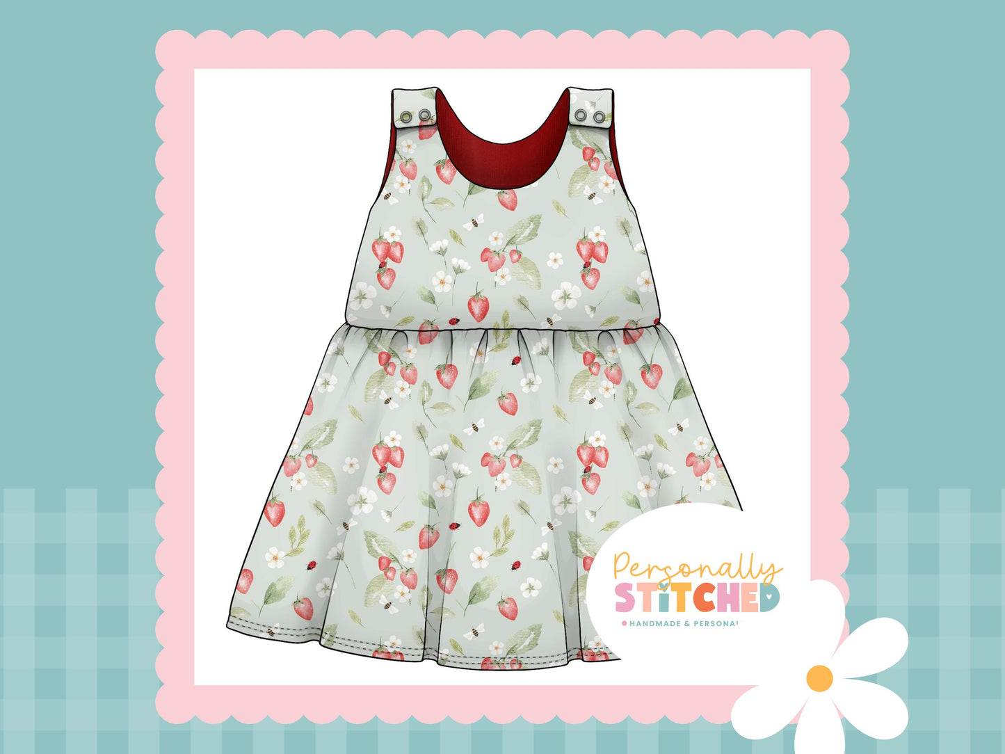 Strawberry Meadow Print French Terry Blossom Dress (Handmade To Order)