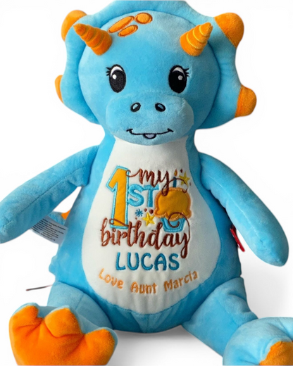 Sir Monty Blue Dinosaur | Official Cubbie Soft Toy | Personalised