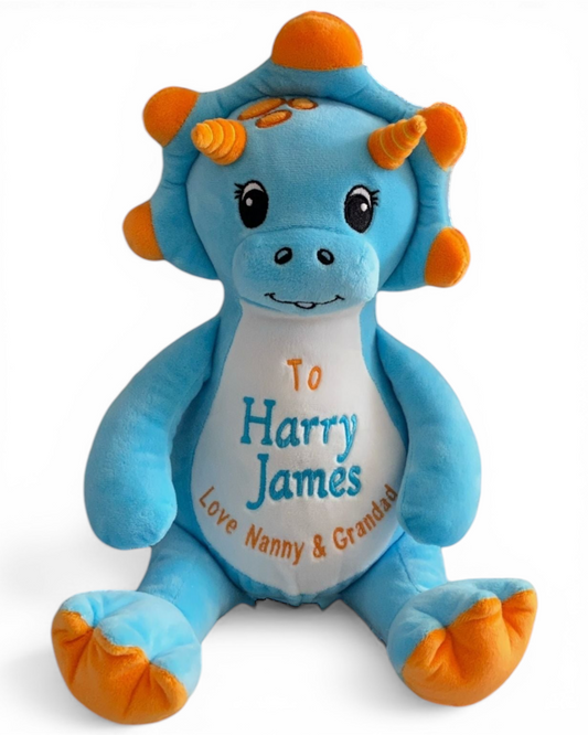 Sir Monty Blue Dinosaur | Official Cubbie Soft Toy | Personalised
