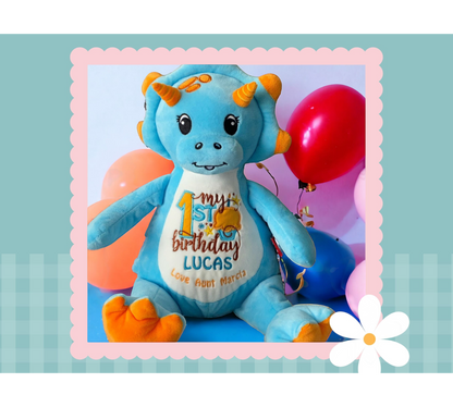 Sir Monty Blue Dinosaur | Official Cubbie Soft Toy | Personalised