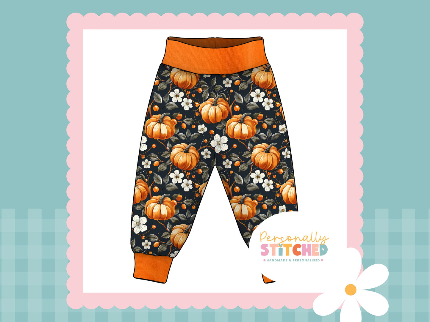 Pumpkin Flowers Print French Terry Relaxed Fit Yoga Waist & Cuff Joggers