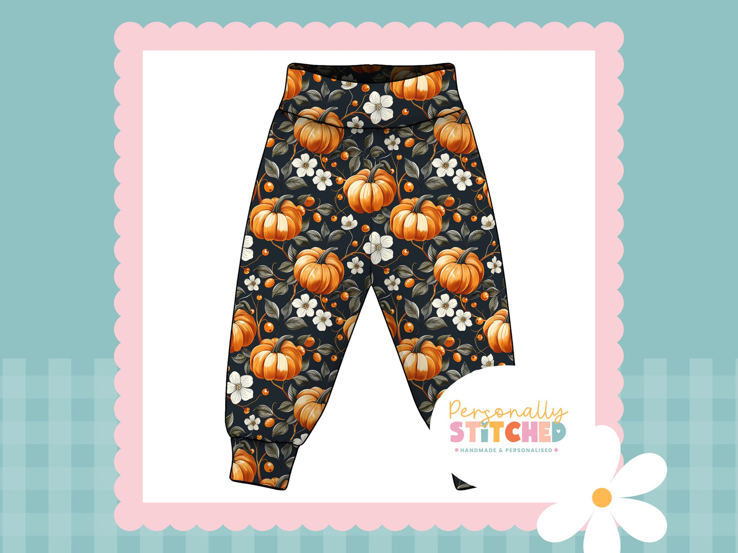 Pumpkin Flowers Print French Terry Relaxed Fit Yoga Waist & Cuff Joggers