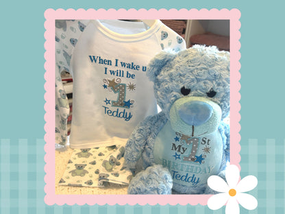 When i wake up i will be ONE Pyjamas | Blue Tummi Teddy | Embroidered