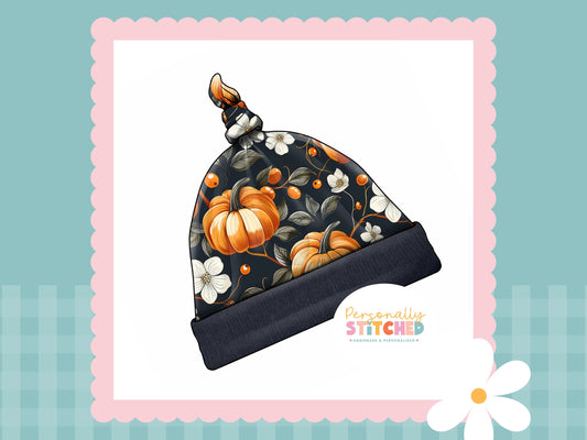 Pumpkin Flowers Print Handmade Tie Knot Baby Hat