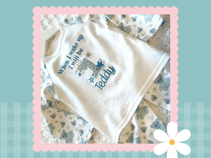 When i wake up i will be ONE Pyjamas | Blue Tummi Teddy | Embroidered