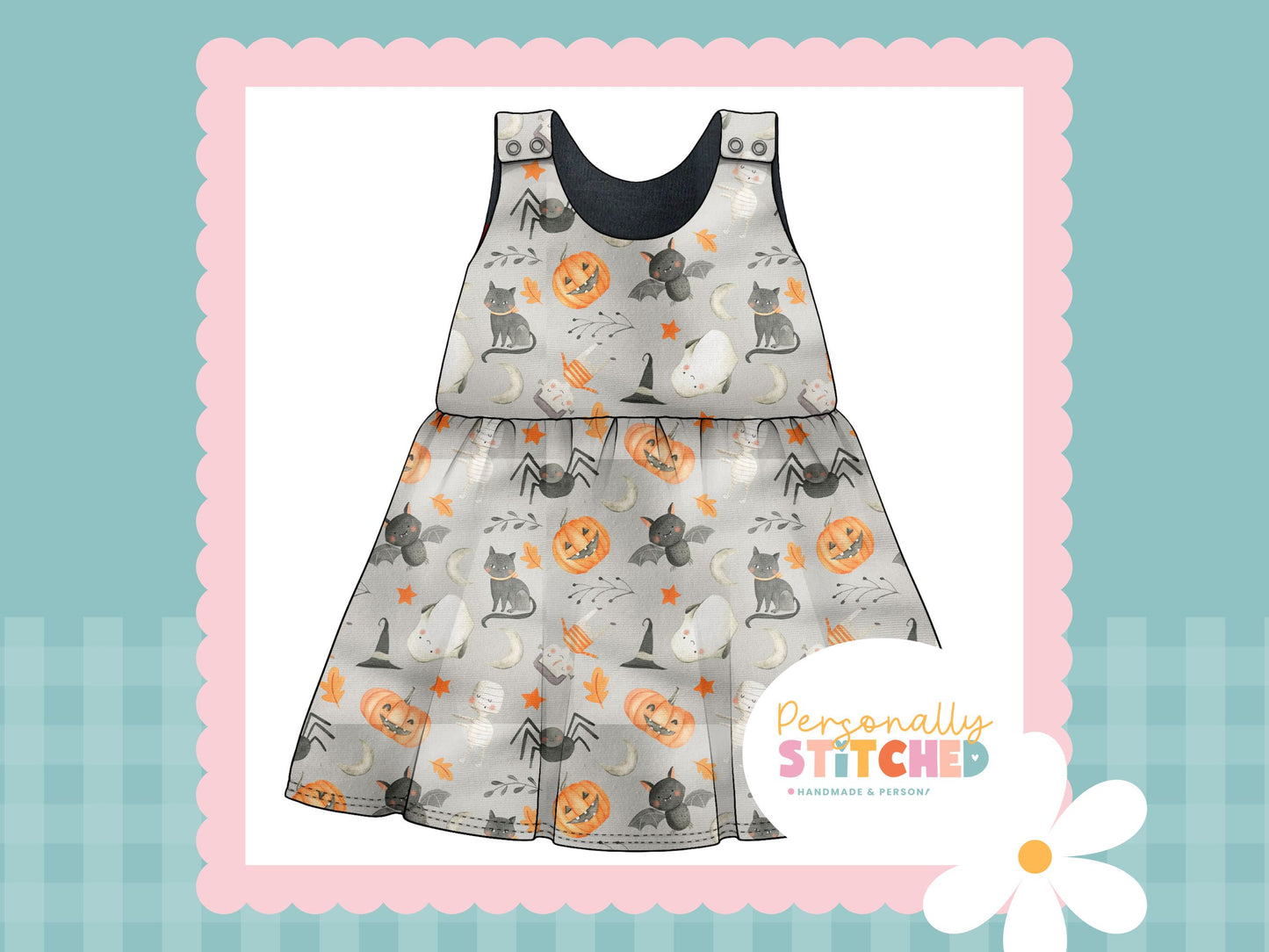 Halloween Print French Terry Blossom Dress (Handmade To Order)