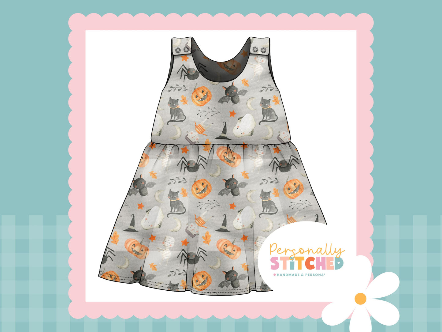 Halloween Print French Terry Blossom Dress (Handmade To Order)