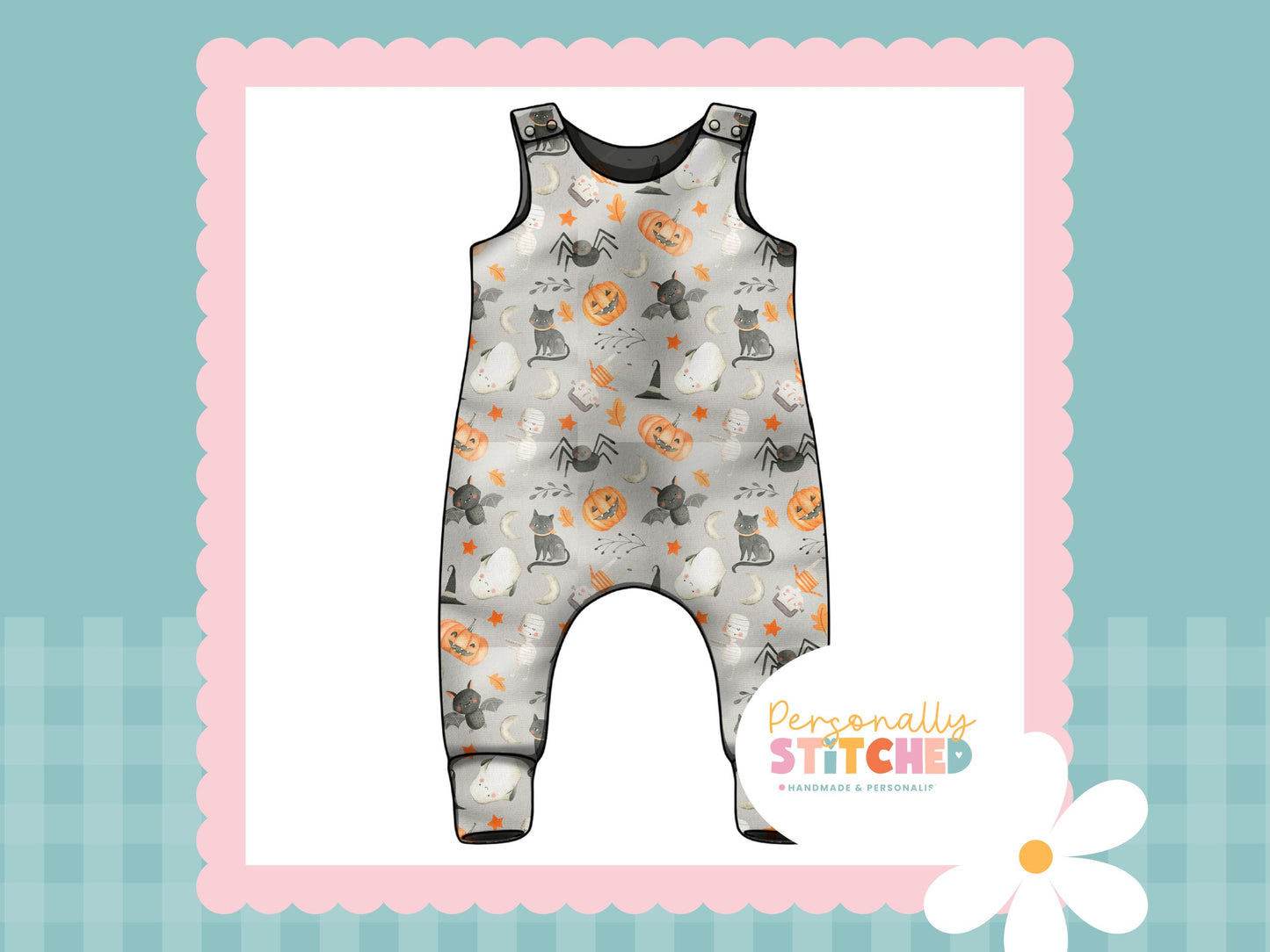 Halloween Print French Terry Romper (Handmade To Order)