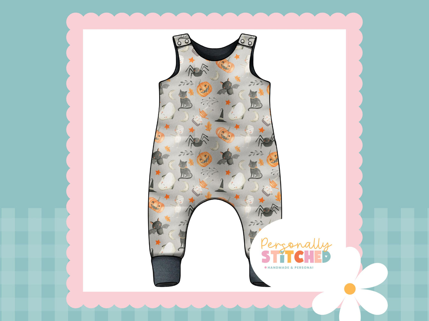 Halloween Print French Terry Romper (Handmade To Order)