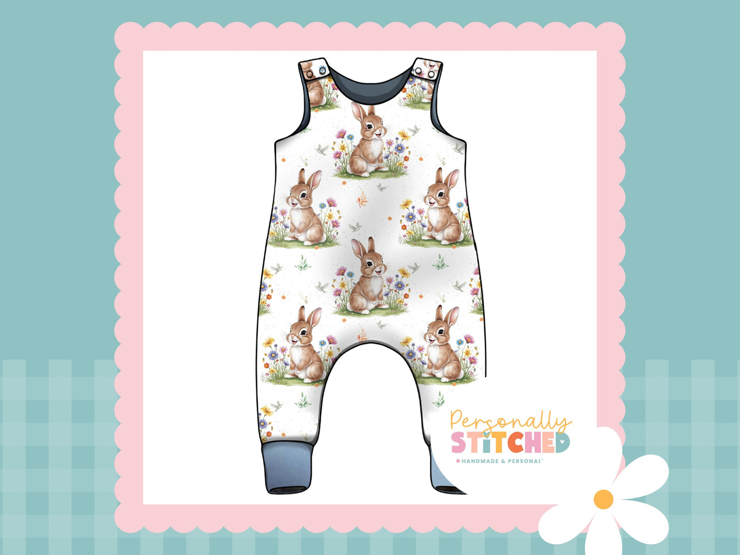 Exclusive Colour Cutie Rabbit Print French Terry Romper