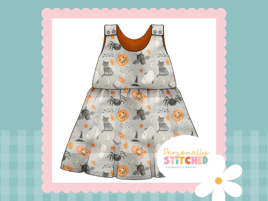 Halloween Print French Terry Blossom Dress (Handmade To Order)