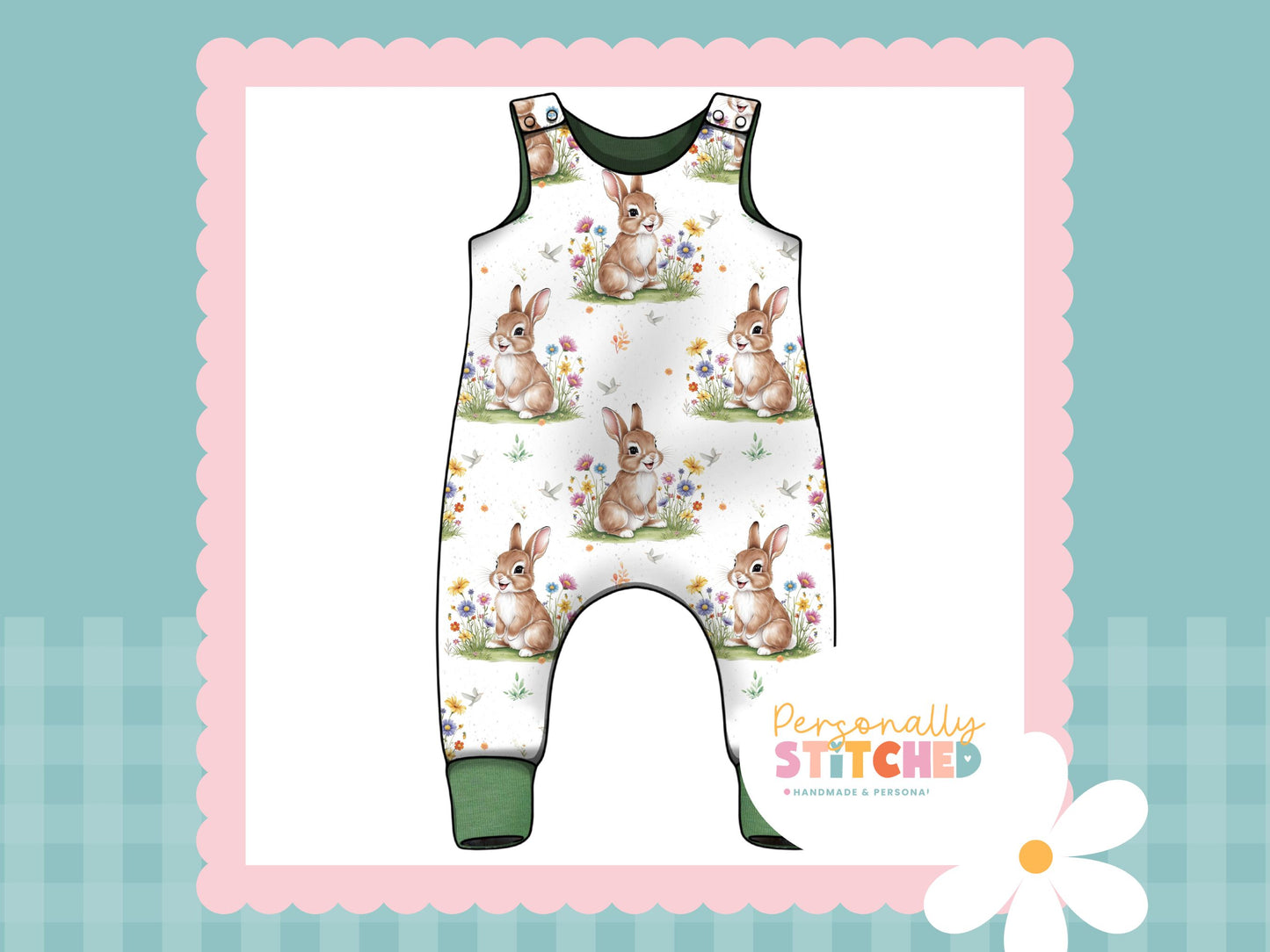 Exclusive Colour Cutie Rabbit Print French Terry Romper