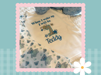 When i wake up i will be ONE Pyjamas | Pink Tummi Teddy | Embroidered
