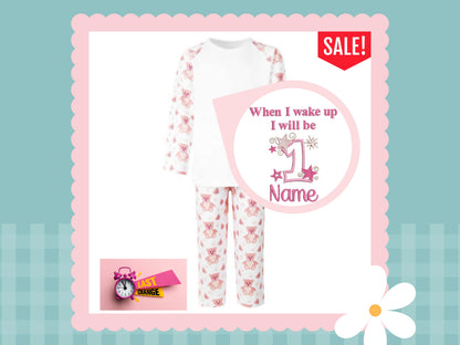 When i wake up i will be ONE Pyjamas | Pink Tummi Teddy | Embroidered