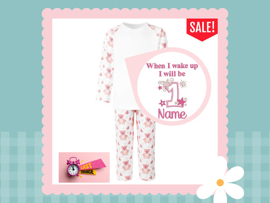 When i wake up i will be ONE Pink Teddy Pyjama Set