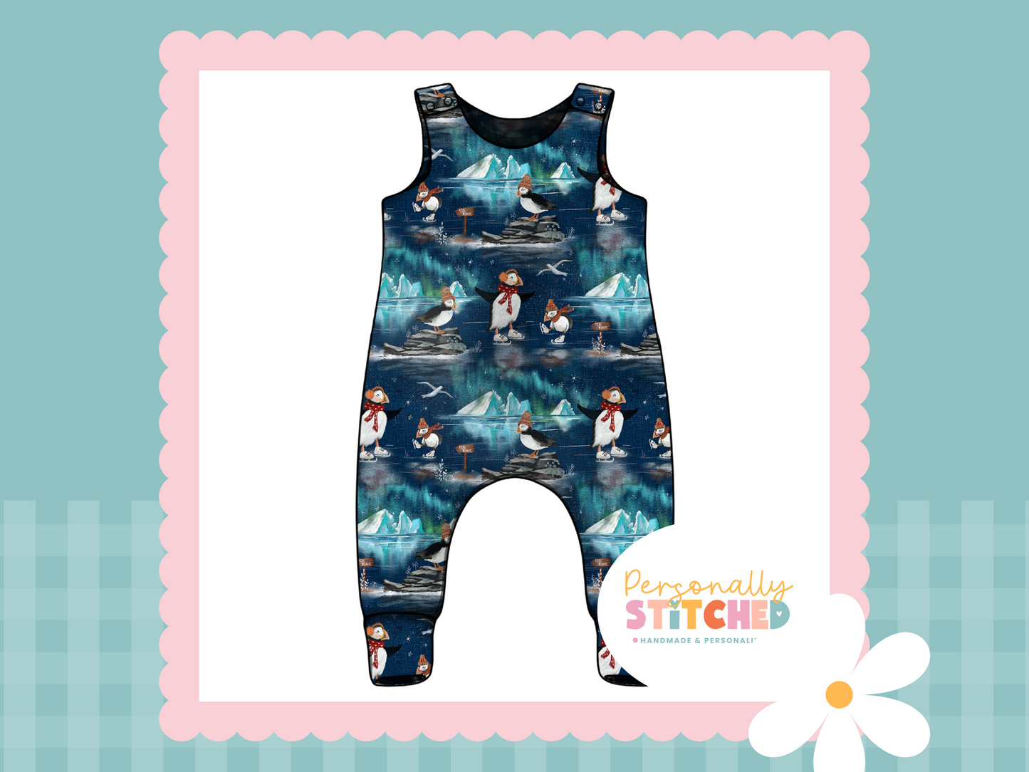 Ice Skating Puffins French Terry Romper (Made To Order)