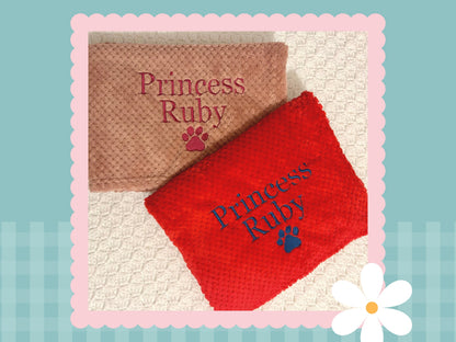 Personalised Waffle Pet Blanket With Paw Print | Embroidered
