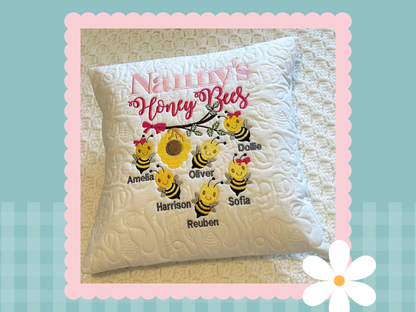 Family Honey Bees Handmade Cushion | Embroidered