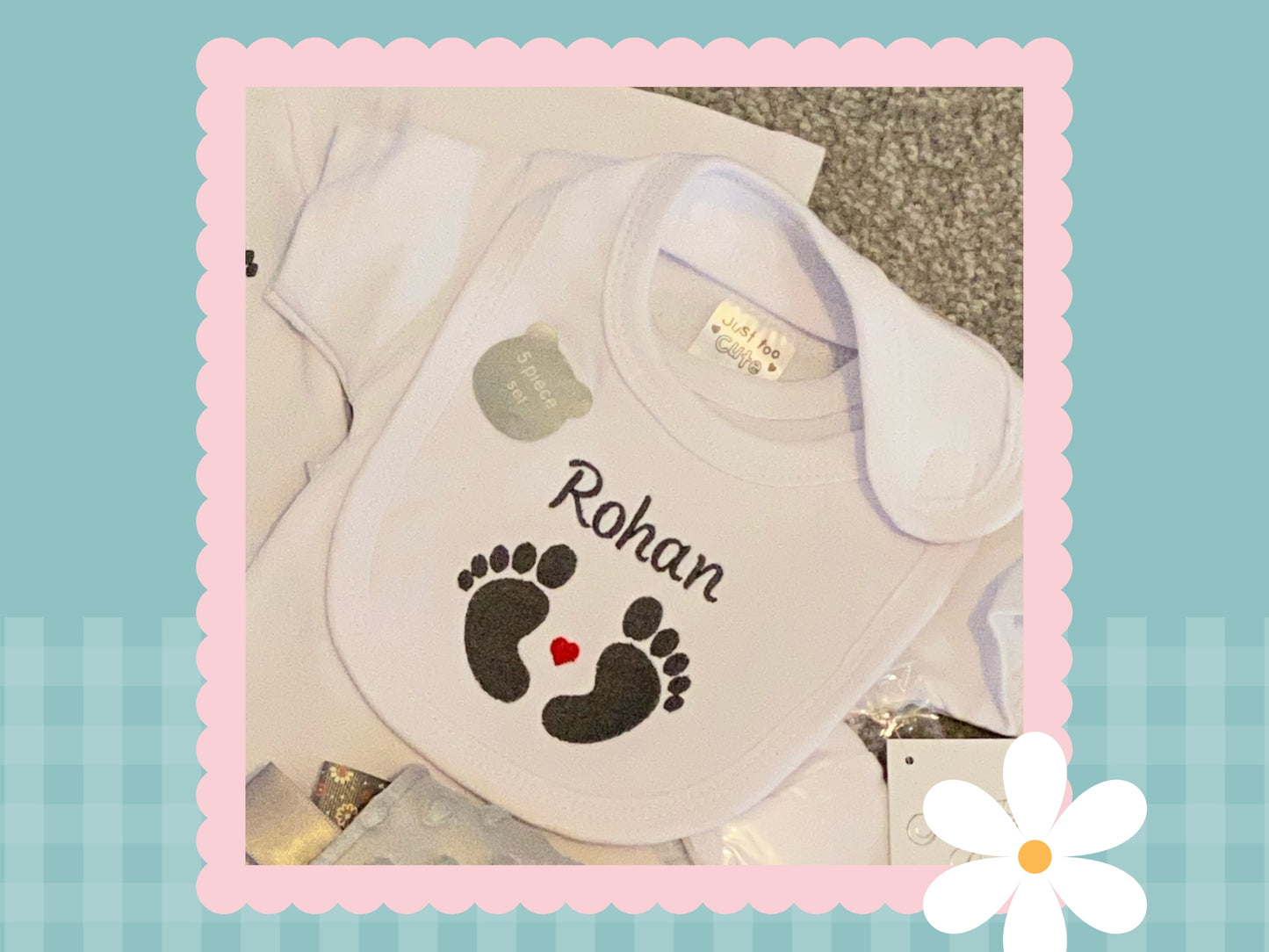 5 Piece Personalised Layette Set ✭ Baby Feet Design