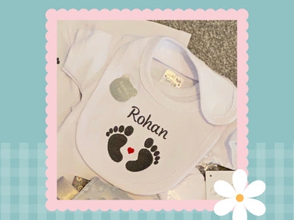 5 Piece Personalised Layette Set | Baby Feet Design | Embroidered