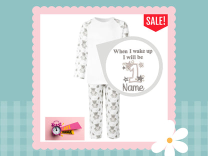 When i wake up i will be ONE Pyjamas | Grey Tummi Teddy | Embroidered