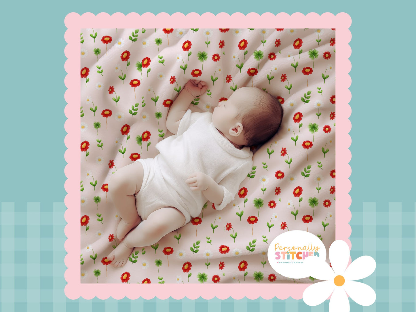 Ladybird Flowers Print Handmade Baby Blanket