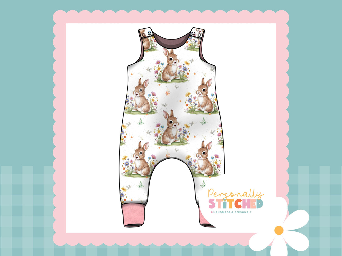 Exclusive Colour Cutie Rabbit Print French Terry Romper