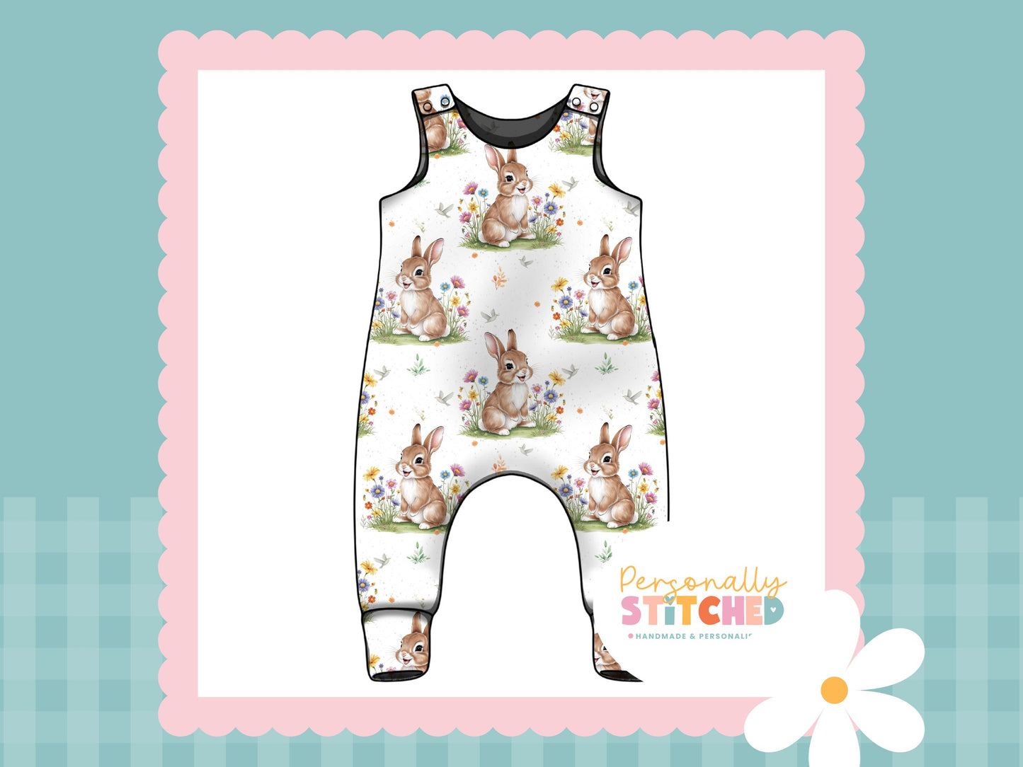 Exclusive Colour Cutie Rabbit Print French Terry Romper