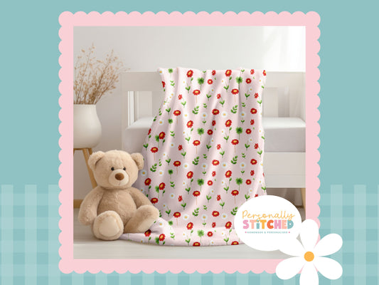 Ladybird Flowers Print Handmade Baby Blanket