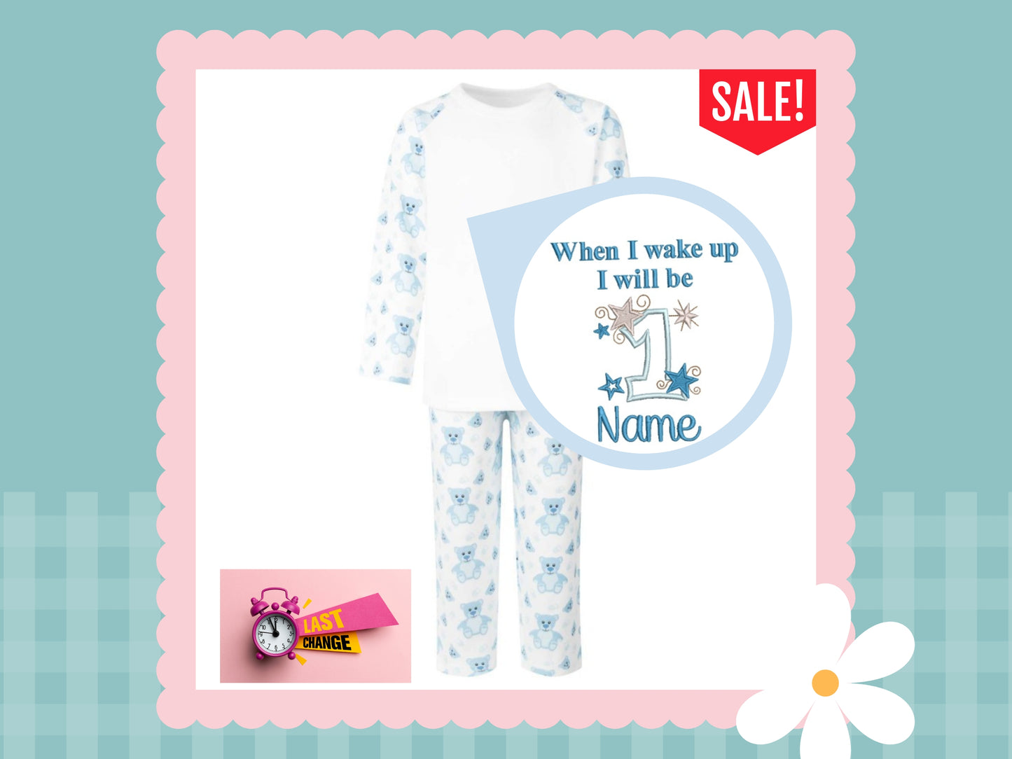 When i wake up i will be ONE Blue Teddy Pyjama Set