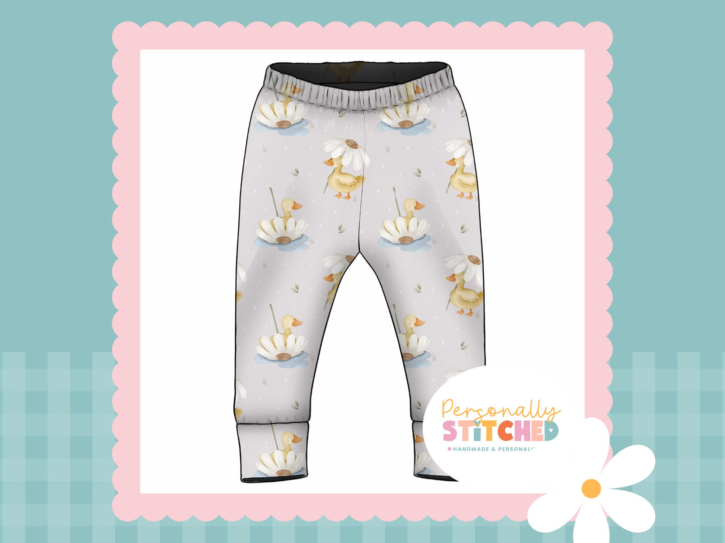 Ducks & Daisy Print French Terry Cuff Leggings