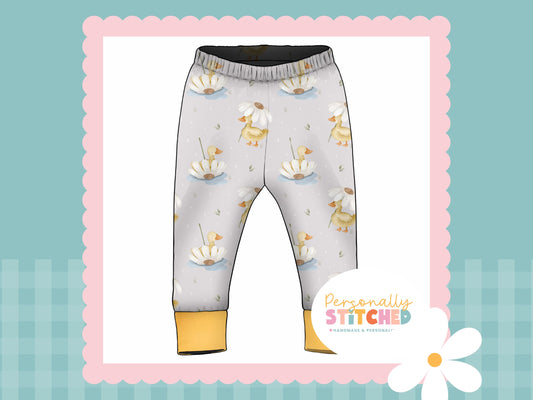 Ducks & Daisy Print French Terry Cuff Leggings