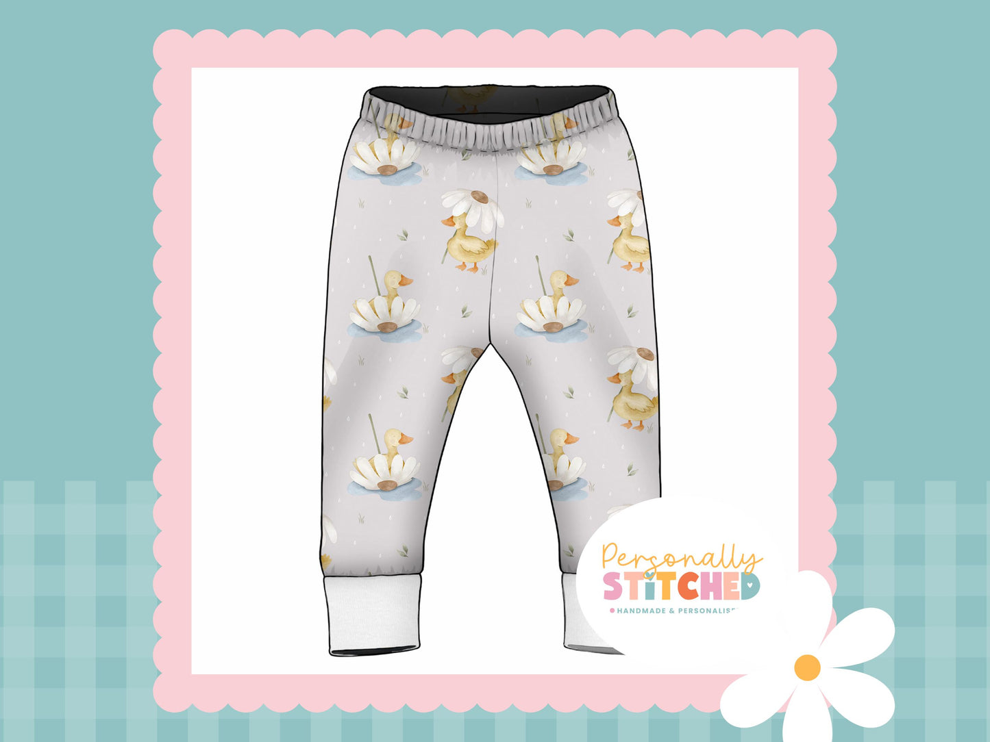 Ducks & Daisy Print French Terry Cuff Leggings