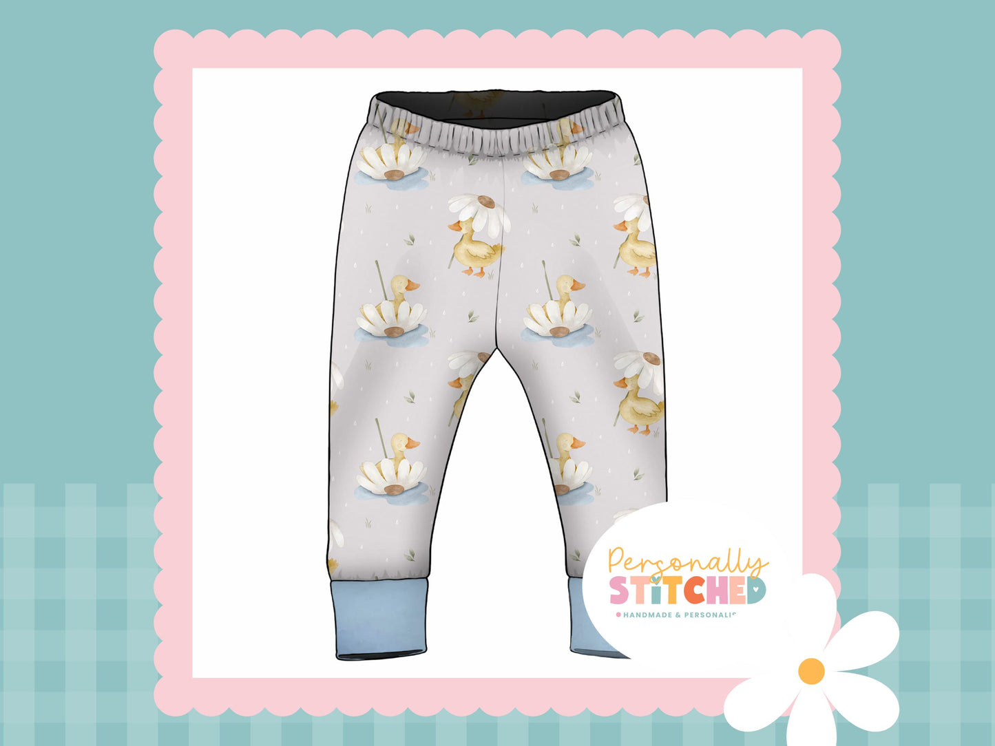 Ducks & Daisy Print French Terry Cuff Leggings