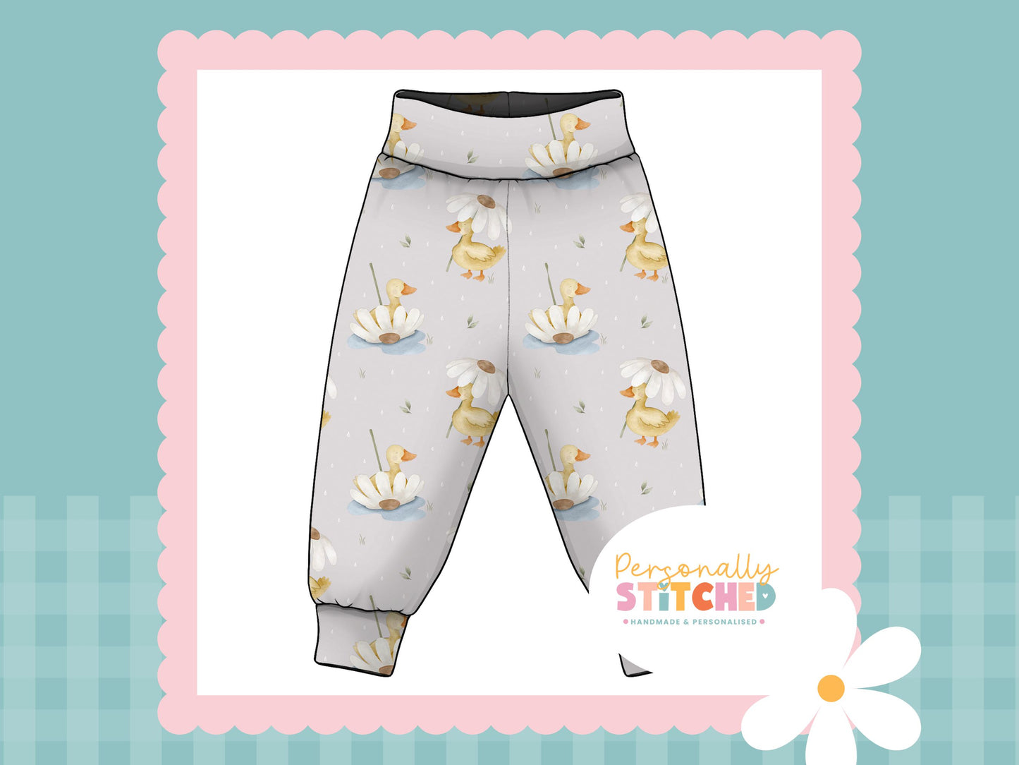 Duck's & Daisy Print French Terry Relaxed Fit Yoga Waist & Cuff Joggers