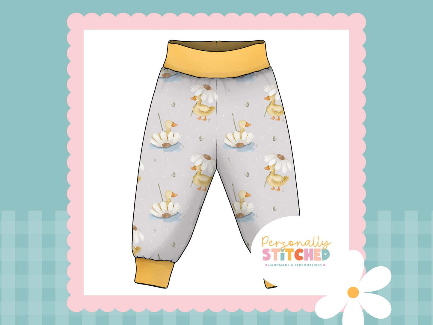 Duck's & Daisy Print French Terry Relaxed Fit Yoga Waist & Cuff Joggers