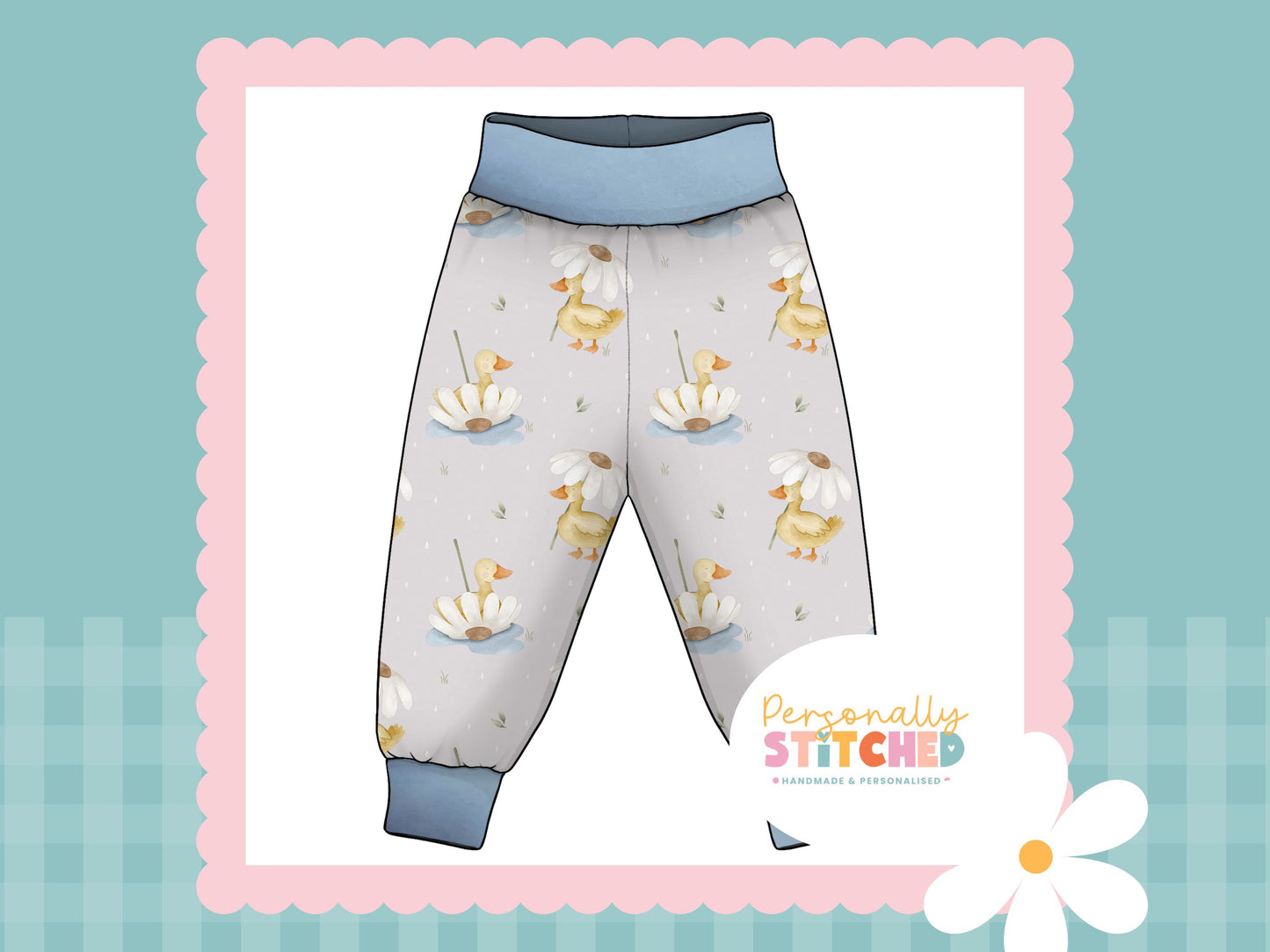 Duck's & Daisy Print French Terry Relaxed Fit Yoga Waist & Cuff Joggers