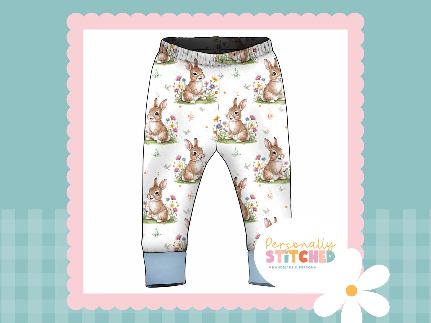 Exclusive Colour Cutie Rabbit Print French Terry Cuff Leggings