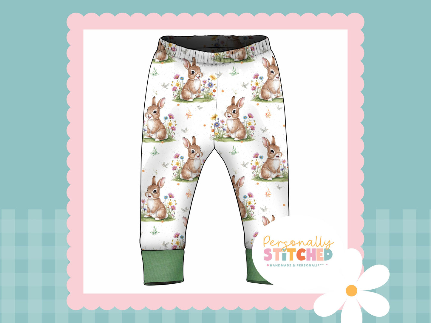 Exclusive Colour Cutie Rabbit Print French Terry Cuff Leggings