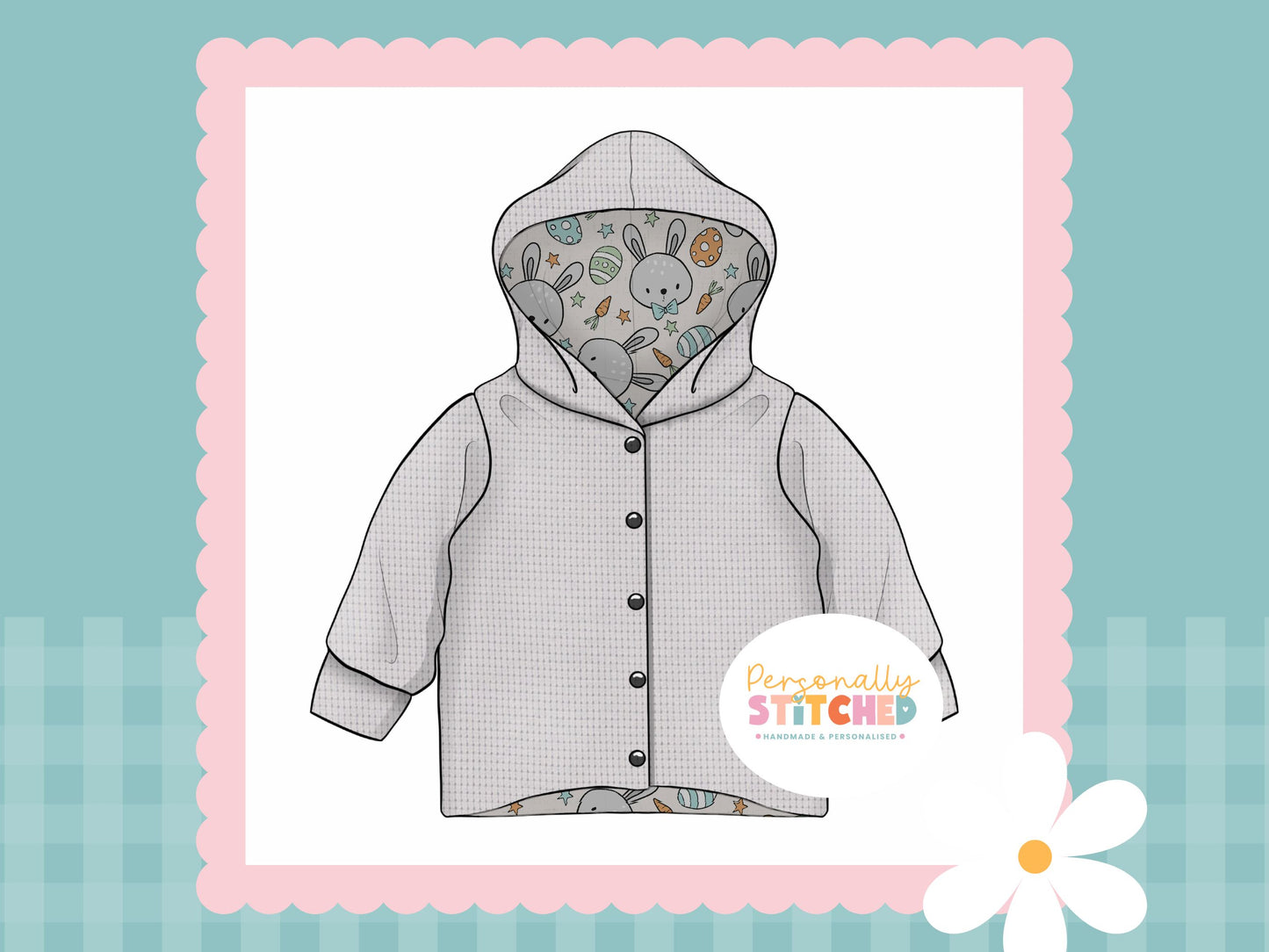 MR Bunny Print Waffle Knit Hooded Cardigan