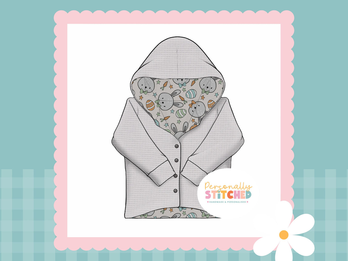 MR Bunny Print Waffle Knit Hooded Cardigan