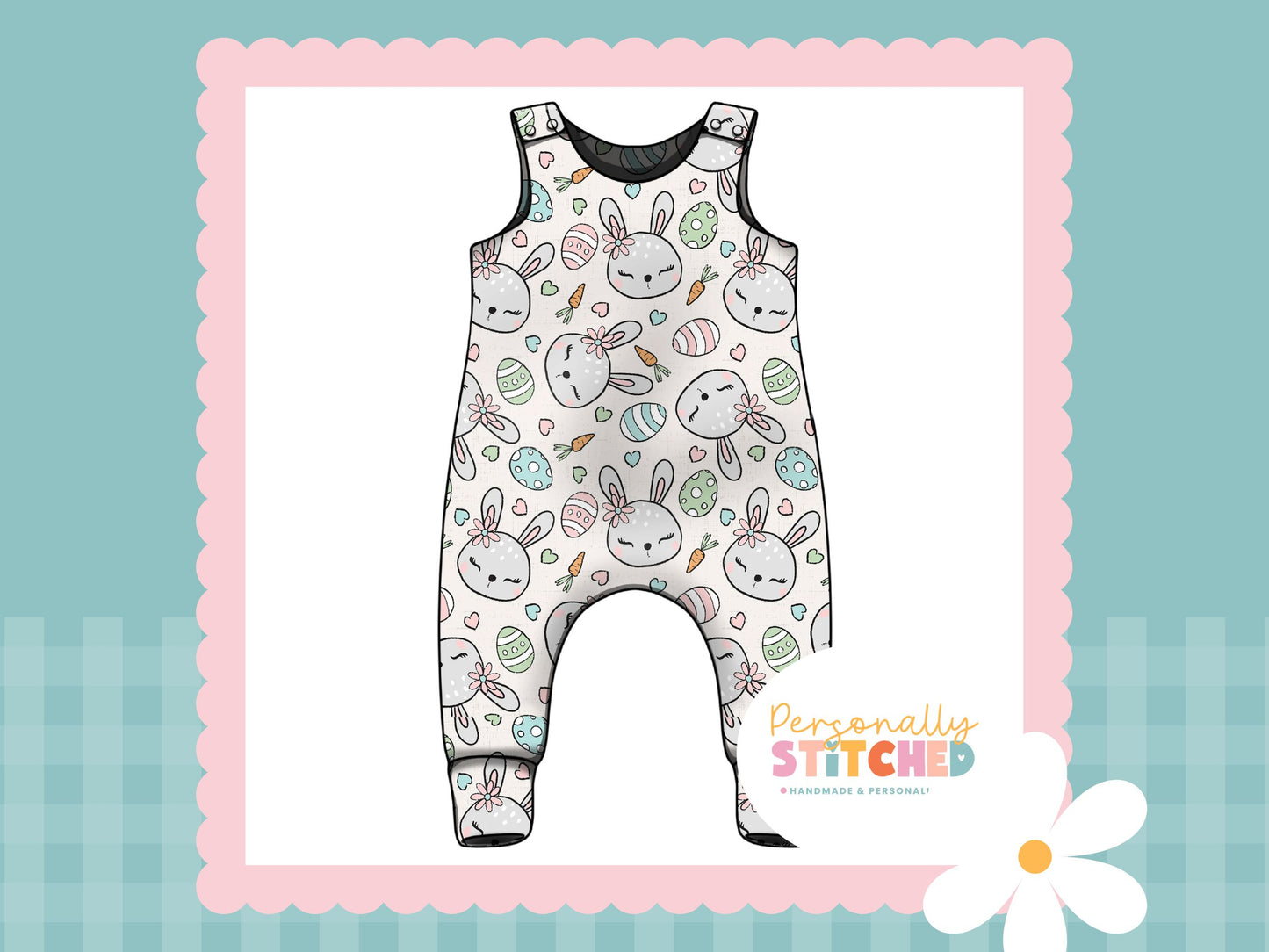 MISS Bunny Print French Terry Romper