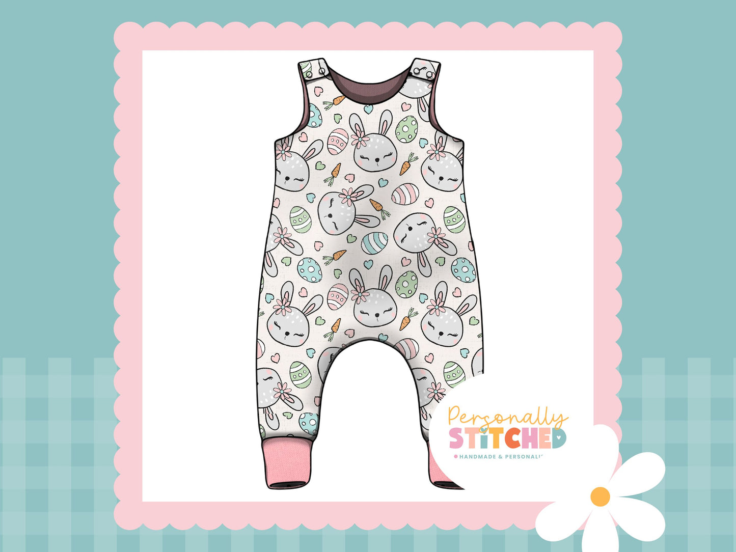 MISS Bunny Print French Terry Romper