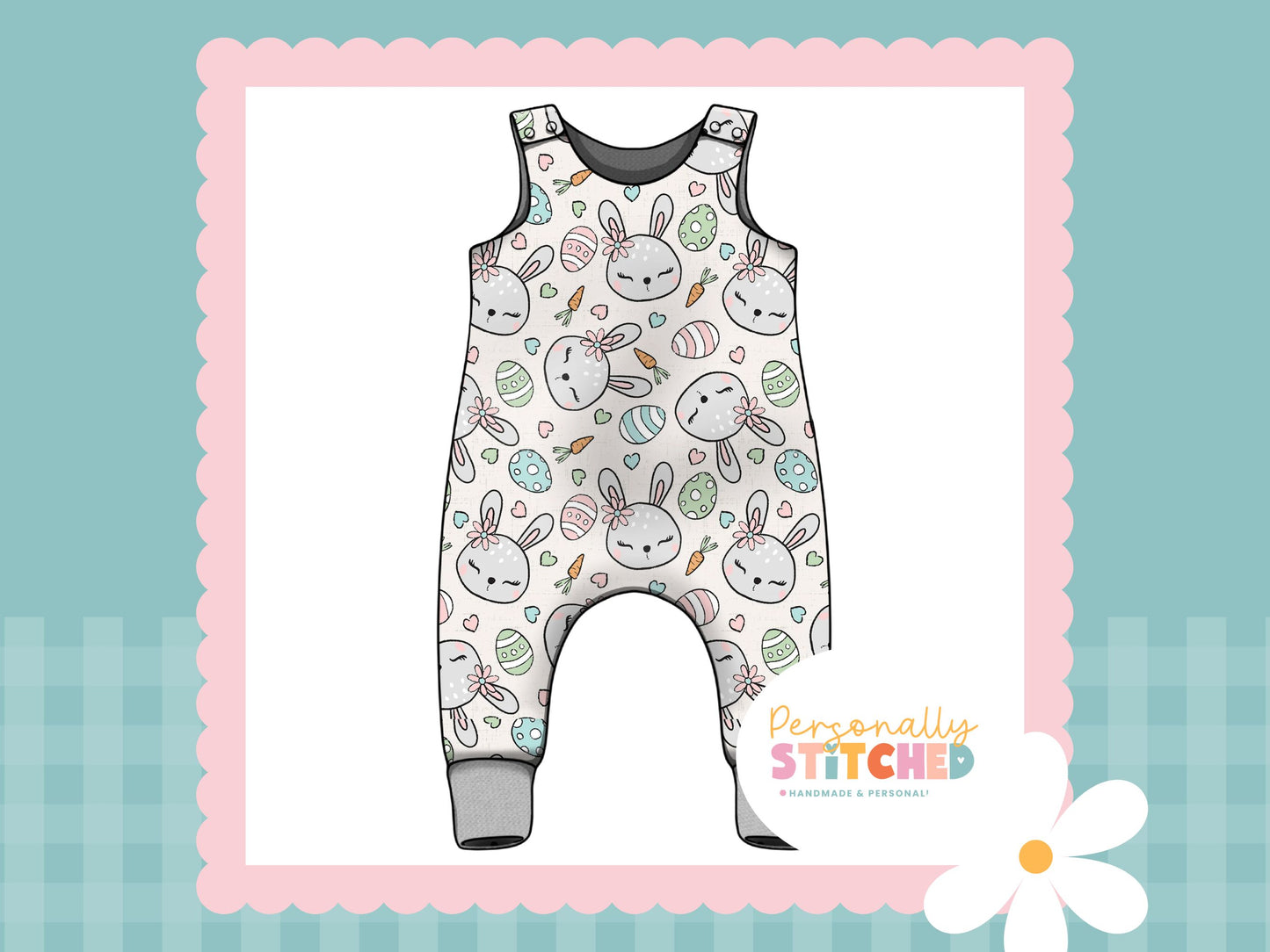 MISS Bunny Print French Terry Romper