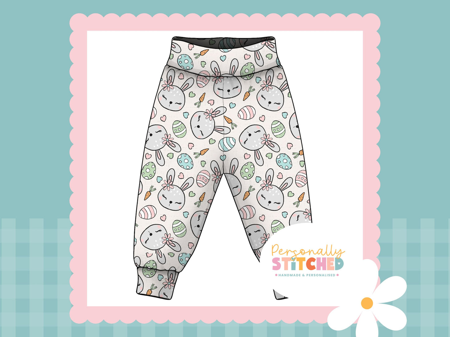 MISS Bunny Print French Terry Relaxed Fit Yoga Waist & Cuff Joggers