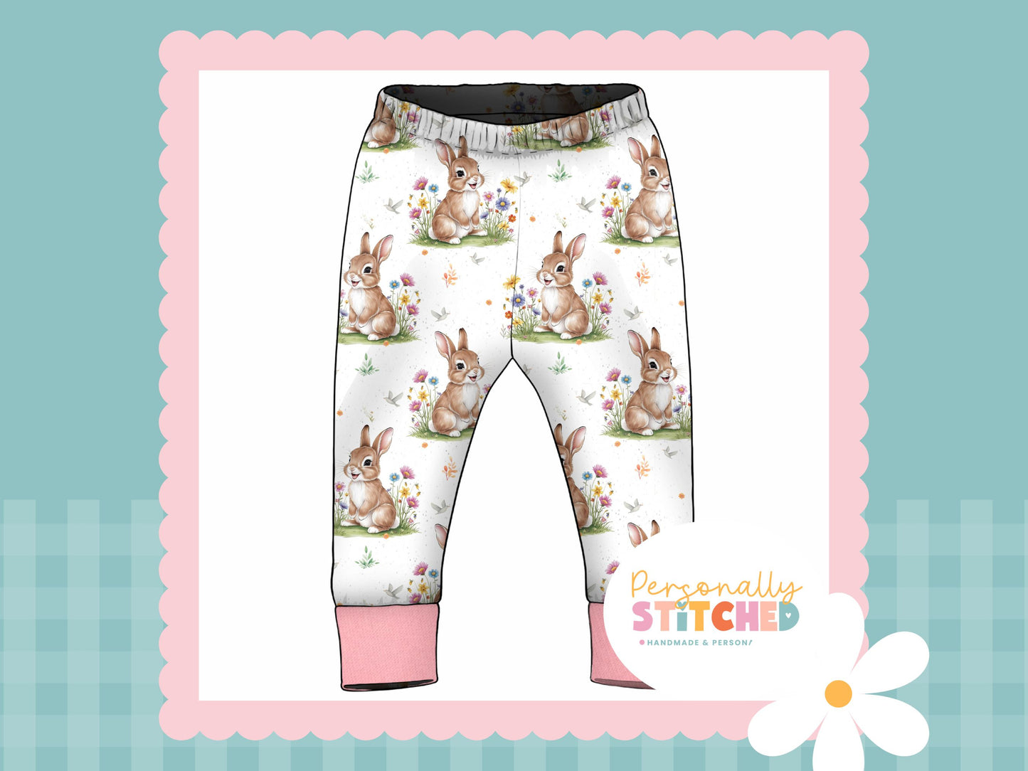 Exclusive Colour Cutie Rabbit Print French Terry Cuff Leggings