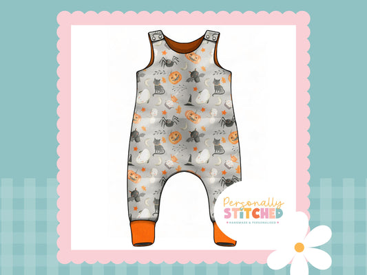 Halloween Print French Terry Romper (Handmade To Order)