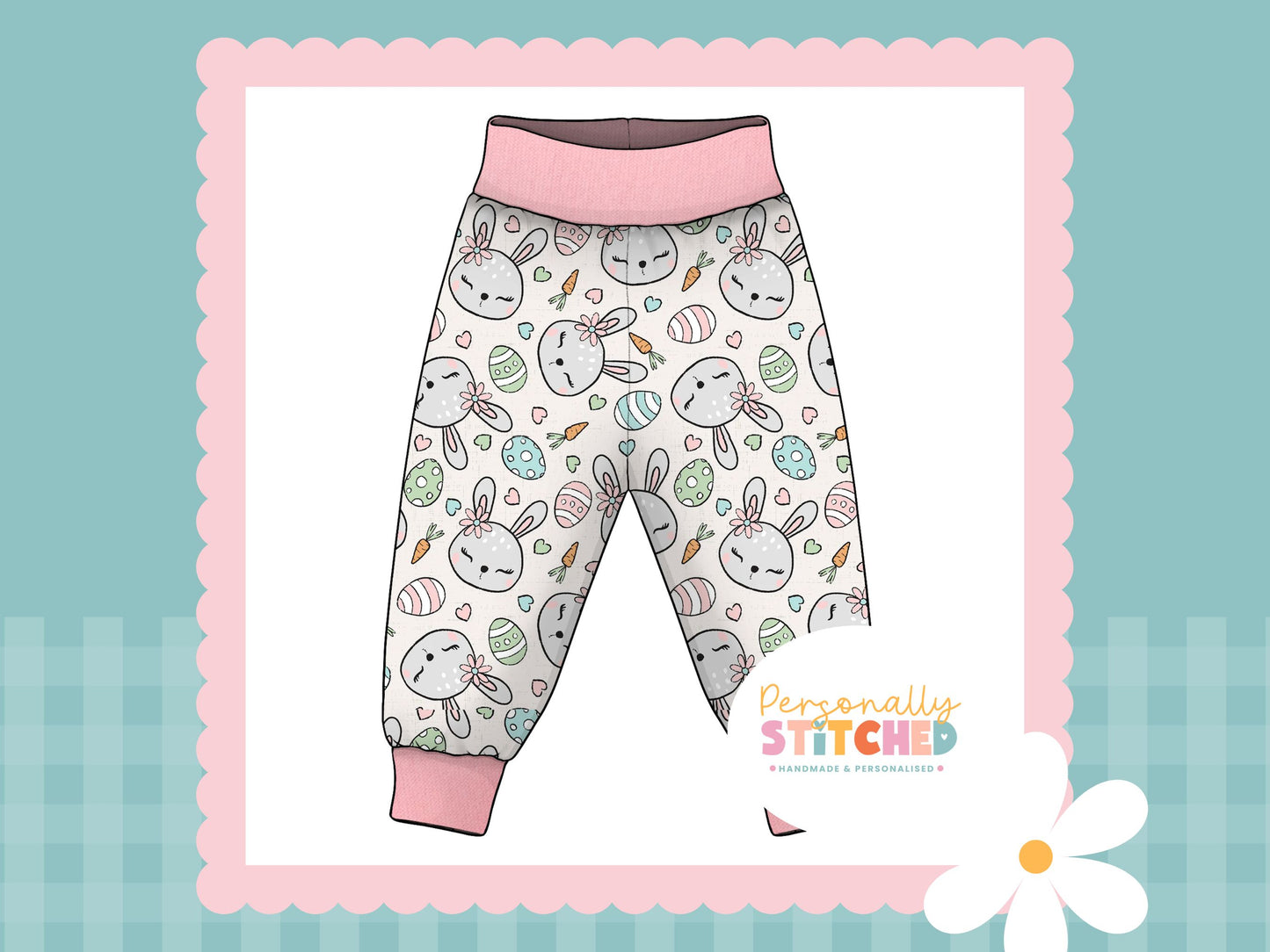 MISS Bunny Print French Terry Relaxed Fit Yoga Waist & Cuff Joggers