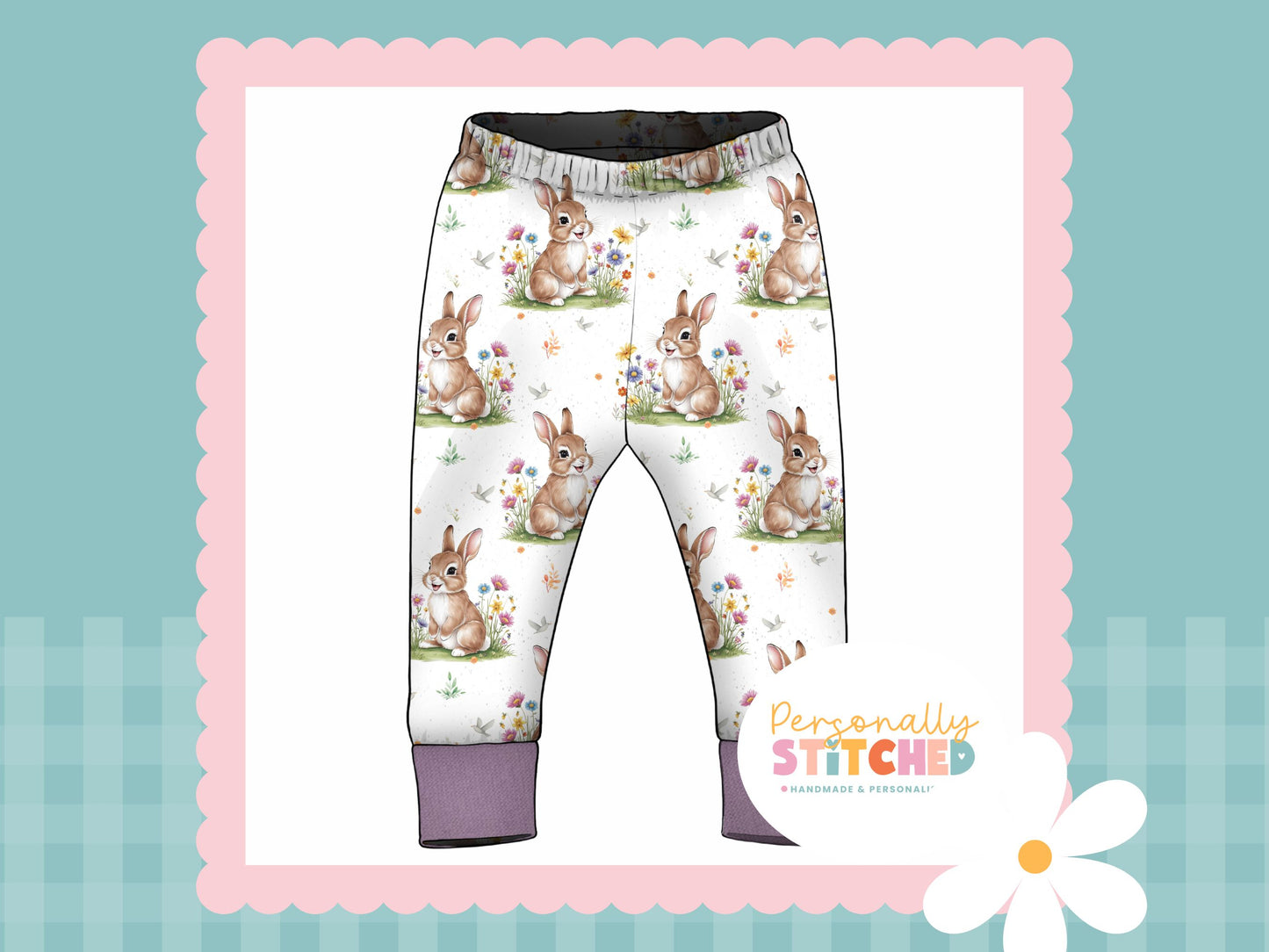 Exclusive Colour Cutie Rabbit Print French Terry Cuff Leggings