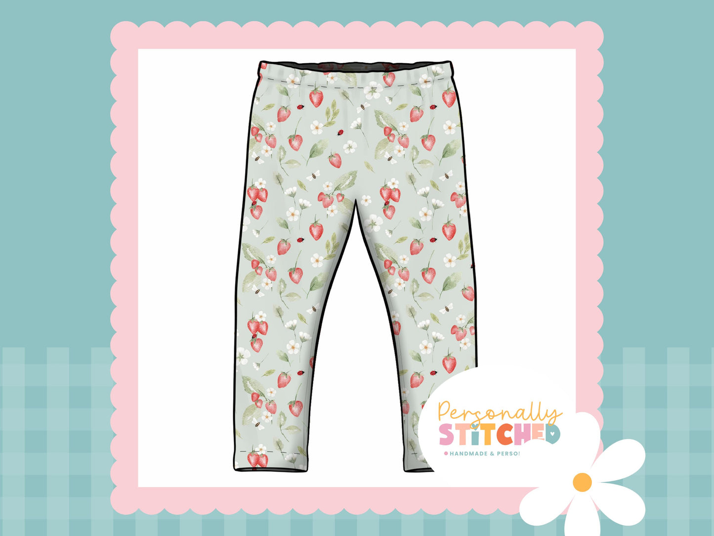 Strawberry Meadow Print French Terry Classic Leggings (Handmade To Order)